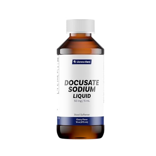 Docusate Sodium Stool Softener by Llorens Care 50 mg. 5 mL per dose. Alleviate Constipation & Provide Relief. Compared to Senokot. Made in The USA