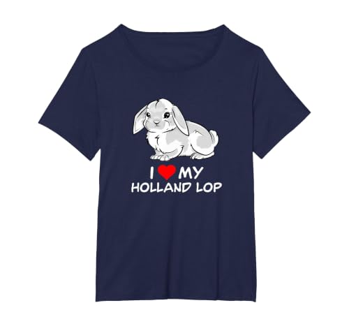 I Love My White Holland Lop Rabbit T-Shirt, Women's Plus, Navy Blue, 3X