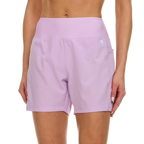 Image of Hurley 5 inch /7 inch High Waisted Swim Shorts Women, Board Shorts with Pockets & Inner Liner, Quick Dry Swim Trunk, UPF 50+