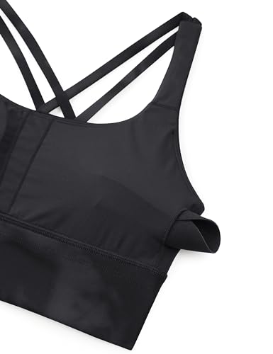 Image of CRZ YOGA Naked Feeling Longline Sports Bras | Medium Support, Removable Pads, Yoga, Sleek, Strappy Back, Scoop Neck, for Women