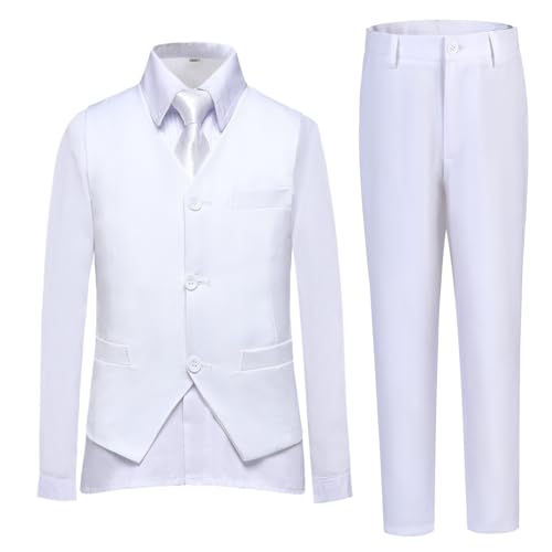 Lycody Suits for Kids Size 6 Suit Boys White Tuxedo Suit 4 Pieces Vest Set Slim Fit Dress Clothes