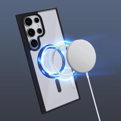 Image of REALCASE TPU+PC For Samsung Galaxy S25 Ultra Case | Compatible For Magsafe | Magnetic Transparent Back | Military Grade Shockproof Drop Protection Slim Bumper Cover Phone Case (Clear Black)