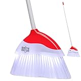 Indoor Broom with LED Lights | Angle Broom for Dark Corners & Low Light Areas | Soft Bristle, Adjustable Long Handle | Floor Sweeper for Kitchen, Room, Office & Garage (White)