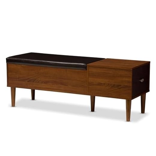 BAXTON STUDIO Merrick Mid-Century Retro Modern 1 Drawer and Wood Cushioned Bench Shoe Rack Cabinet Organizer, Dark Brown