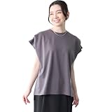 [FLUTE.MF] Tシャツ レディース ノースリーブ タック ストレッチ 冷感素材 半袖 ゆったり 体型カバー カットソー トップス シンプル 春 夏（チャコール,M）