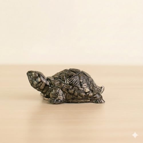 Image of Certified Natural Pyrite Tortoise (Kachhua) 2.7x1 Inch | Pyrite Stone Turtle for Good Luck & Wealth | Vastu Feng Shui Decor for Home Office Living Room | Housewarming Gift