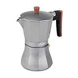  Cafetera italiana de aluminio, Capacidad: 9 tazas, Asa silicona, Inducción, asa silicona. 24 x 16 x 12 cm
