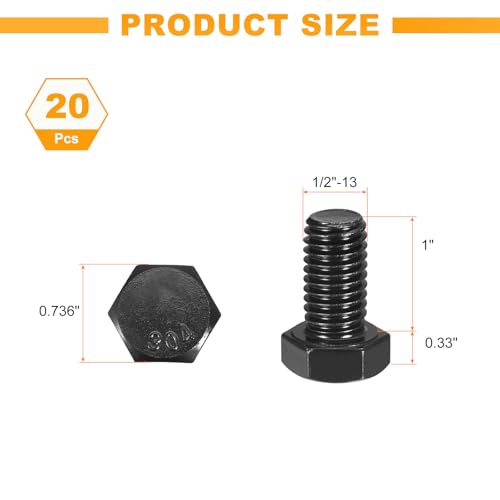Pernos hexagonales de 1/2-13 x 1 pulg, acero inoxidable 304 negro uxcell, 20 uds 2