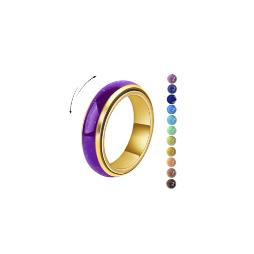 AINILOVE Mood Fidget Ring for Women Teens - 6mm Stainless Steel Temperature Sensative Color Changing Spin Rings for Anxiety Relief Mood Jewelry (Mood Spinning Ring Gold 9)
