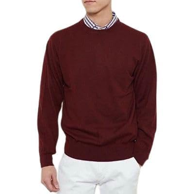 日本製 カシミヤ100% 丸首セーター ワイン Lサイズ [2542]