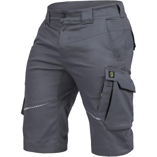 Leibwächter Arbeitsshorts Herren Flex Line Grau – Größe 50 – Robuste Cargo Hose mit Taschen – Handwerker Shorts – Berufsbekleidung – Multifunktionshose mit Reflektoren