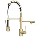 Brushed Gold Kitchen Faucet with Pull Down Sprayer, Single Handle Commercial Brass Kitchen Sink Faucets with 3 Way Drinking Kitchen Faucet, for Water Filtration System or Pot Filler Faucet in Gold