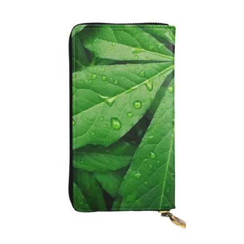 Green Leaves Wallet for Men Women Long Purse Leather Clutch Large Business Handbag Travel Phone Holder Credit Card Holder Money Case with Zipper Leather Wallets Gift