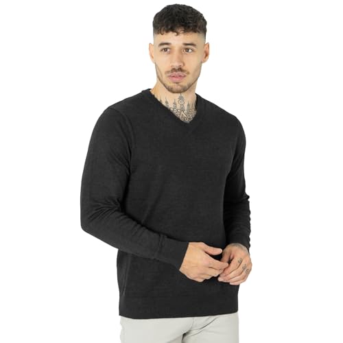 NOROZE Men's Jumper Knit V-Neck Plain Classic Sweater Pullover Knitted Sweatshirt (M, Black)