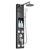 Thermostatic Shower Tower Column Panel, 3-Function 3-in-1 System with rain Shower Head, Handle and 4 Body Jets with Shelf (Black) - Image 8