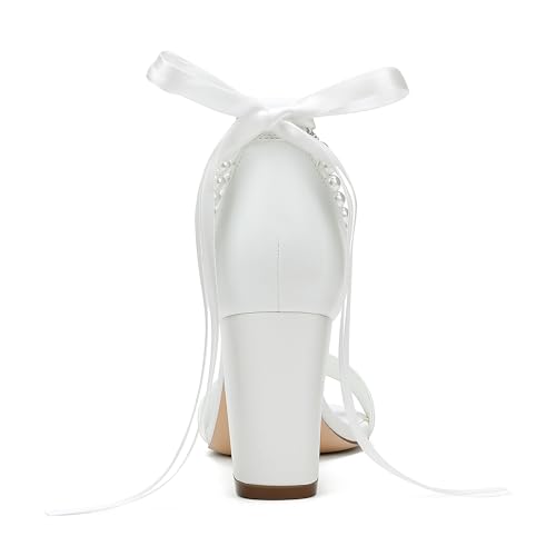 Women's Open Toe Block Heel Pearl Wedding Shoes for Bride Chunky Heeled Sandals Bridal Shoes Pumps2