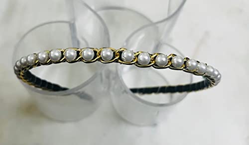 Image of Sleek Chain with White Pearl Plastic Fancy Party Wedding Hairband For Girls and Women |Embellished hairband |Hair accessories for women stylish