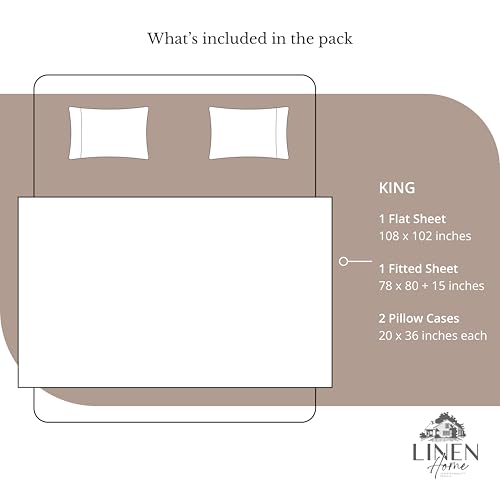 Image of Linen Home 100% Cotton Percale Sheets King Size, Earthy Brown, Deep Pocket, 4 Pieces Set - 1 Flat, 1 Deep Pocket Fitted Sheet and 2 Pillowcases, Crisp Cool and Strong Bed Linen
