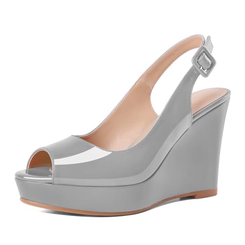 Eldof Womens Peep Toe Wedge Heels Slingback Platform High Pumps Party Dress Casual Sandals 4 Inches product thumbnail 17