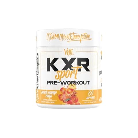 K-XR Sport Pre-Workout Powder | Energy – Performance – Focus and Pumps | Maximum Absorption Formula | Great Taste for Men & Women | 30 Servings (30 Servings, Peach Mango Rings) Cover