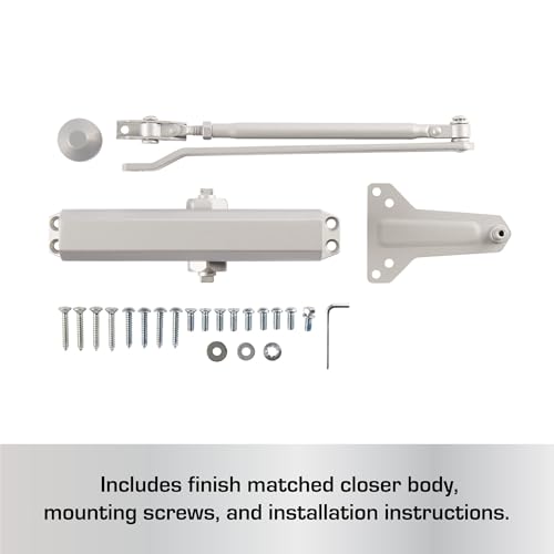 BRINKS Commercial - Heavy Duty Commercial Door Closer, Aluminum Finish - Adjustable from Size 1 to Size 5 with a 180-Degree Opening Range