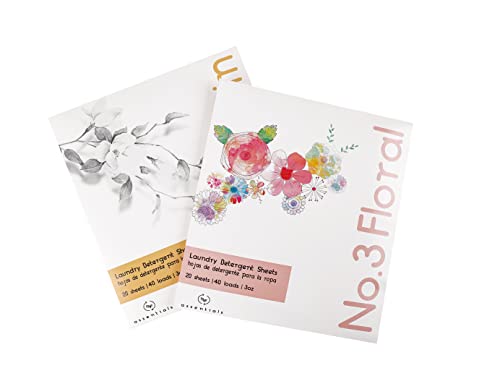 Laundry Detergent Sheets Assentials No.3 Floral Scented 40 Loads/20 Sheets Eco-Friendly Zero Waste Biodegradable Plastic Free Fresh Liquidless Travel Friendly Rv Life Non Toxic #TOP5