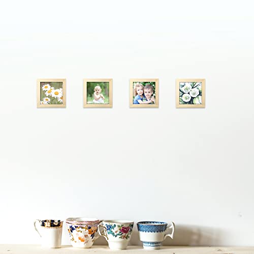 Picture Frames 4X4 Grain Nature Solid Wood 2 Pack For Wall Mount And Tabletop Display #TOP2