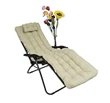 REINO MANSIDI Cojín Tumbona 180x55x6cm Reclinable con Almohada Reposacabeza, Colores Lisos. Colchoneta Tumbona Exterior con Relleno de Fibra Hueca. (Beige)