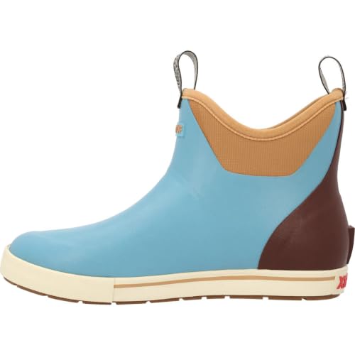 XTRATUF 6” Men’s Camp Fleece Lined Ankle Deck Boot - Size 10, Retro Blue/Oak Buff - 100% Waterproof Rubber Footwear for Rain & Camping - Faux Shearling Lining - Slip-Resistant Outsole - Extra Insoles