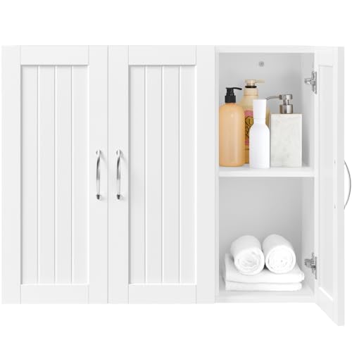 Yaheetech Mobile da Parete Mobiletto da Bagno con 3 Porte Armadietto Moderno a Muro da Cucina Sogggiorno Portaoggetti Bianco 60 x 31 x 75 cm