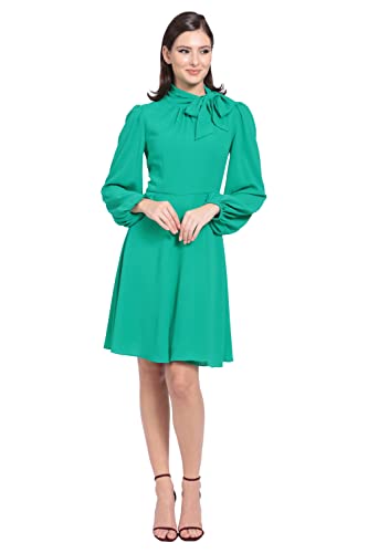 Maggy London Women's Dresses Long Sleeve Tie Neck Fit and Flare Dress