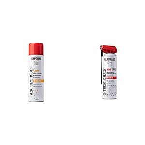 Ipone Huile Liquide Filtres Mousse Moto Air Filter Oil Liquid-500 ML, Bleu & Graisse de Chaîne pour Moto Route X-trem Chain Road – Flacon Aérosol à Diffuseur Multi-positions 250 ml