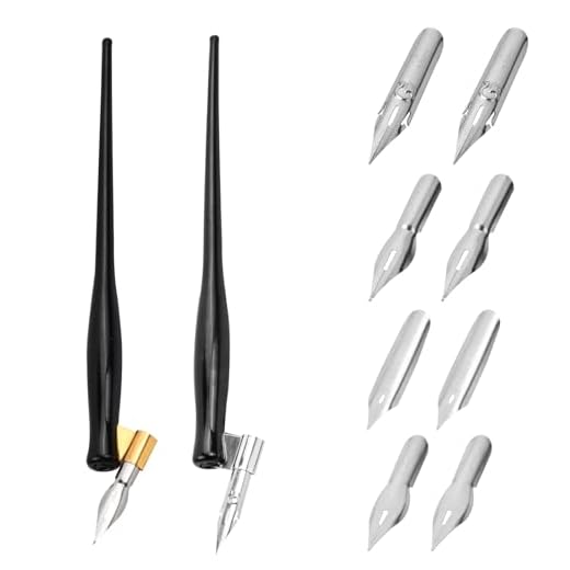 HoaaiGo Bolígrafos de Cómic Pluma de Caligrafía Plumillas Dibujo Manga Pluma de Cómic Dip Pen Manga Dibujos Animados incluir 2 Portalápices y 8 Puntas para Boceto de Letras de Caligrafía (Negro)