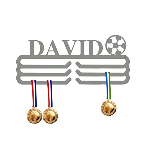 FUYERLI Support d'affichage de Cintre de médaille de nom personnalisé pour des récompenses ou des Rubans, Support Mural de Cintre de médaille de Football de Sport à 1-3 Niveaux personnalisé Cover