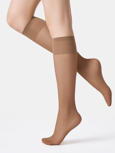 Image of leg elegant Sheer Knee High Stockings for Women, 6 Pairs Knee High Transparent Toes Nylons Pantyhose for Women