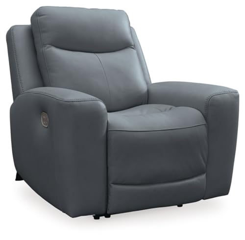 Signature Design by Ashley Mindanao Contemporary Leather Match Upholstered Power Recliner with Adjustable Headrest, Gray -  Ashley Furniture Industries, U5950413