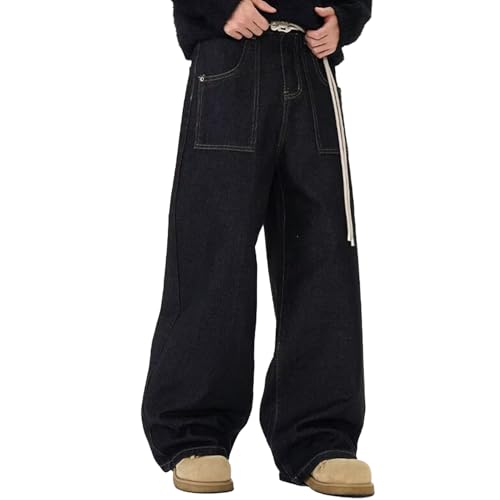 Men's Plus Size Y2K Wide Leg Denim Pants Baggy Hip Hop Jeans Casual Loose Fit Vintage Skater Jeans Streetwear3