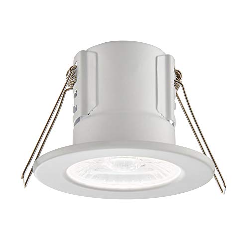 SHIELDECO Matt White Finish Steel Fire Rated Cool White LED Anti Glare Low Profile Ceiling Downlight Spotlight IP65 Rated for Bathroom, Shower, Kitchen, Lounge