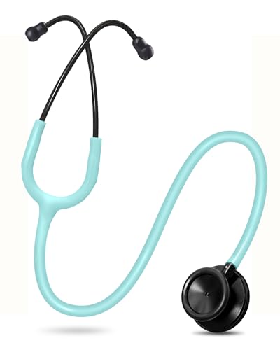 Image of FriCARE Dual Head Stethoscope - Stethoscopes for Nurses, Medical Nursing Students, Paramedics /EMT /LVN /VNA Backup Estetoscopio, Pale Mint Tube, Matte Black Finish Chestpiece