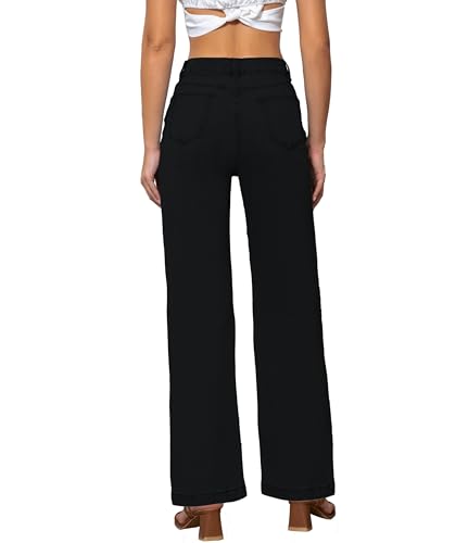 Womens Jeans Mid Waisted Straight Leg Loose Stretchy Lightweight Tummy Control Trendy Jeans for Women 2025 Black4