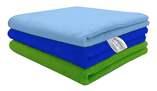Image of SOFTSPUN Microfiber Cleaning Cloths 3pcs 40x40cms 340GSM Multi-Colour! Highly Absorbent Lint and Streak Free Multi -Purpose Wash Cloth for Kitchen Car Window Stainless Steel Silverware.