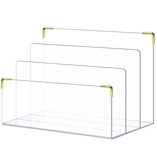 pbf-Acrylic-File-Holder-Clear-File-Organizer-for-Desk-w-Gold-Accents-Acrylic-Desk-Organizer-Folder-Holder-Mail-Sorter-File-Stand-Magazine-Divider-Laptop-Notebook-Letter-Organizer pbf Acrylic File Holder | Clear File Organizer for Desk w/ Gold Accents | Acrylic Desk Organizer, Folder Holder, Mail Sorter, File Stand, Magazine Divider, Laptop, Notebook, & Letter Organizer - Image 1