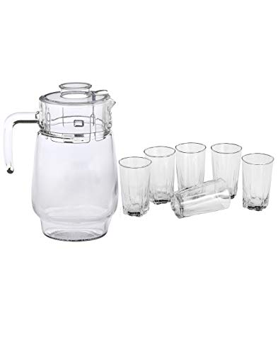 Image of Somil Drinking Set of One Jar with Lid & Six Transparent, Clear Self Designer Glass