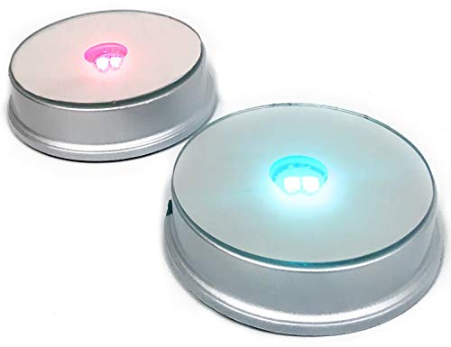 Amlong Crystal Merchandise Display Base, LED Lighted, Mirrored Top, 3 Color Changing Lights