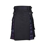 BaronHong Tartan Kilt-Kilt utilitario Verde irlandés y Negro híbrido con Bolsillos Cargo (Violeta, M)