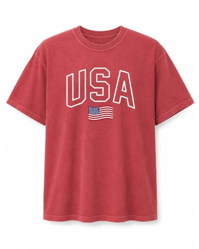 ONE LIFE DESIGN USA Shirt for Men and Women, Unisex Patriotic T-Shirt, Comfort Colors Vintage Washed Game Day Shirt (US, Alpha, X-Large, Regular, Regular, Crimson)