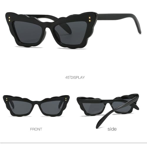 Popular Cat Eye Women Sunglasses Wavy Edge Frame Retro Shades UV400 Trending Punk Rivets Sun Glasses3