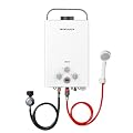 Syfuulv Propane Tankless Water Heater Outdoor, 1.58 GPM Portable Water Heater Instant Hot, 41,000 BTU, LED Digital Display, Overheating Protection, Camping, RV, Cabin, Barn, White 6L