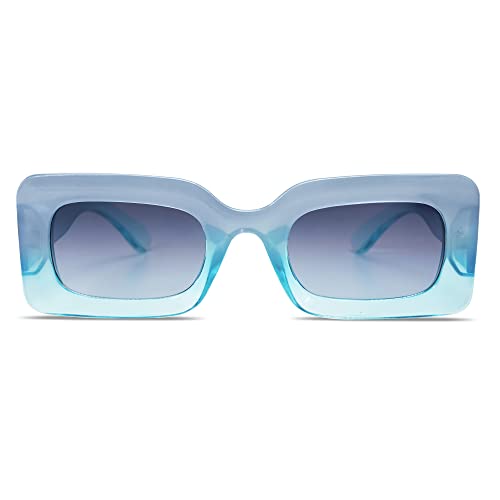 Sojos Retro 90S Nude Rectangle Sunglasses For Women Trendy Chunky Glasses Gradient Blue Frame Blue Lens #TOP4
