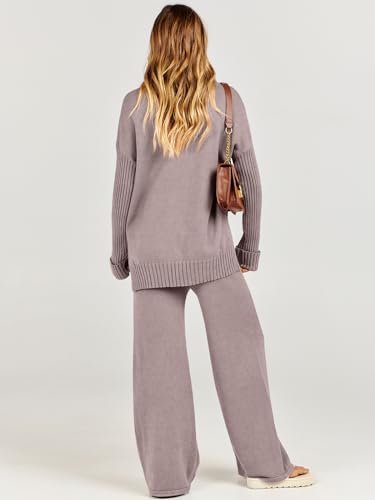 Caracilia Womens 2 Piece Sweater Set Knit Pullover Wide Leg Pants Lounge Matching Sets 2024 Fall Fashion Travel Outfits4